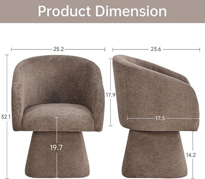 VKNOW Upholstered Swivel Dining Chairs Set of 1, Modern Dining Room Chairs with Barrel Back, Accent Arm Chair for Dining Room, Living Room, Bedroom, Vanity, Dark Brown