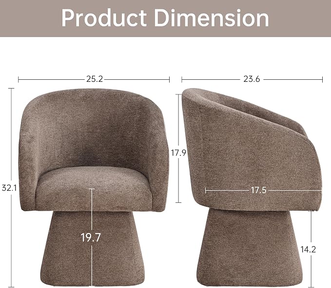 VKNOW Upholstered Swivel Dining Chairs Set of 2, Modern Dining Room Chairs with Barrel Back, Accent Arm Chair for Dining Room, Living Room, Bedroom, Vanity, Dark Brown