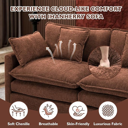 Ihanherry Cloud Sofa 77 Inch Loveseat, Modern Sectional Couch, 2-Seats Sofa for Living Room Bedroom and Apartment, Comfy Double Layer Upholstered Seat Cushion, Breathable Chenille Fabric, Brick Red