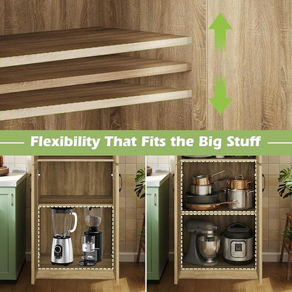 JASIWAY Rattan Pantry Cabinet, 67" Tall Kitchen Storage Cabinet with Doors | Adjustable Shelves, Wicker Linen Closet Cupboard for Laundry, Bathroom, Wood