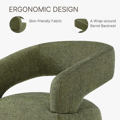 KISLOT Upholstered Dining Chairs Set of 2, Modern Rolling Dining Chairs with Hidden Casters, Arm Kitchen Chairs with Linen Look Fabric, Padded Barrel Chairs for Dining Room, Kitchen, Bedroom, Green
