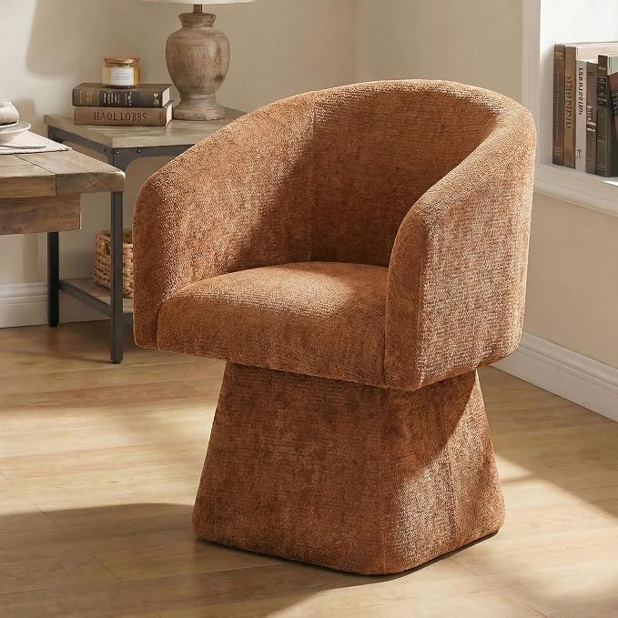 VKNOW Upholstered Swivel Dining Chairs Set of 1, Modern Dining Room Chairs with Barrel Back, Accent Arm Chair for Dining Room, Living Room, Bedroom, Vanity, Orange