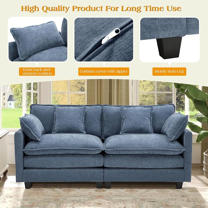 77.6" Modular Sectional Sofa,Loveseat Couch for Living Room, Modern Deep Seat Sofa 2 Seater Chenille Fabric Comfy Cloud Couches with Throw Pillows Apartment
