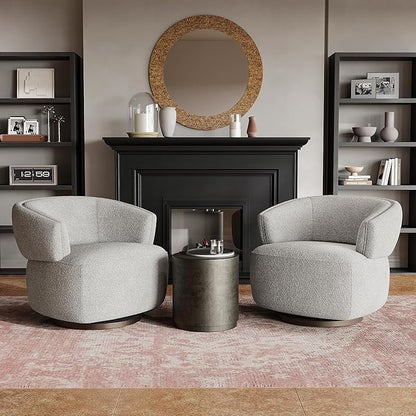 RoyalCraft Swivel Accent Chair Set of 2, Fully Assembled Round Barrel Chairs, Oversized Upholstered Armchair with 360-Degree Base, Modern Club Chair for Living Room, Bedroom, Office, Grey