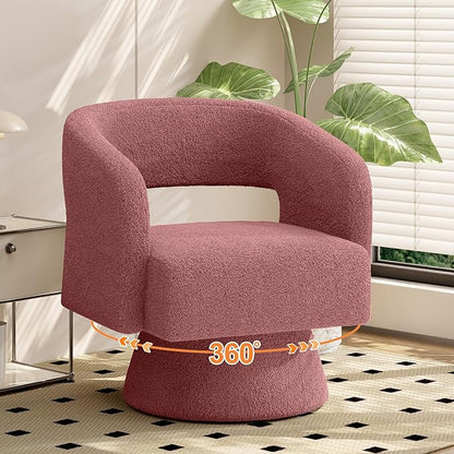 Luxanimarion Swivel Barrel Accent Chair,Oversized Teddy Upholstered Round Swivel Chair,Modern Luxury 360 Degree Living Room Vanity Chair for Bedroom Office,Pink,1PCS