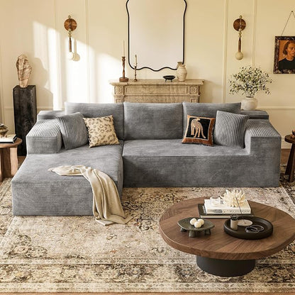 YESHOMY Boneless Couches for Living Room, 108" Sectional Modular Sectional Sofa with Deep Seat, Cloud Comfy Couch with L-Shape Chaise, Easy Assembly (Corduroy, Gray)