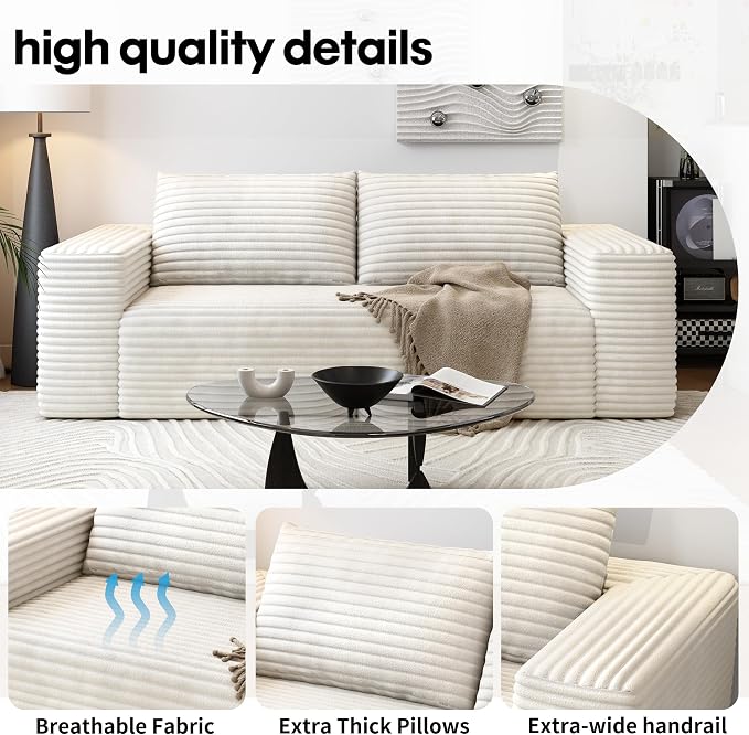 Settab 71" Loveseat Sofa,Modular Couch with Deep Seat Memory Foam,Comfy Small Cloud Couch for Small Spaces,No Assembly Sofa for Living Room Bedroom,Apartment,White