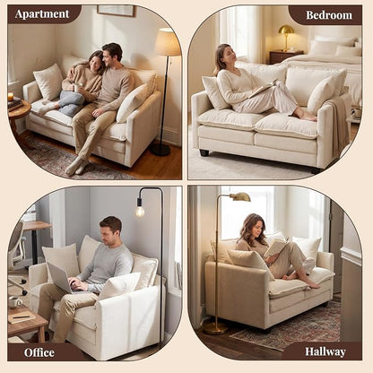 Loveseat Sofa with Cloud 3-Layer Cushion & 27" Deep Seat, Modern Small Couch with 2 Washable Pillows for Small Spaces, Bedroom, Apartment, Office, Living Room, in a Box, 50-Inch Beige