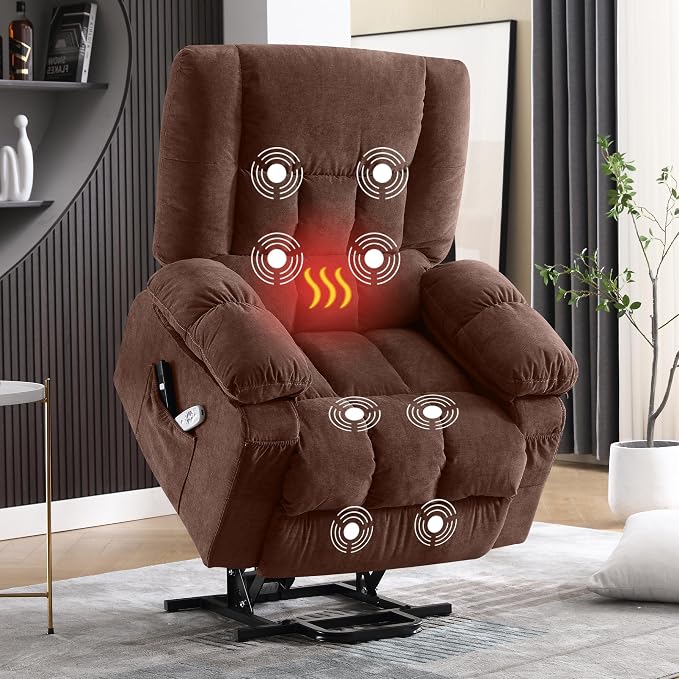 MAHOMICO Power Lift Recliner Chair for Elderly with Vibration Massage and Lumbar Heating, Electric Lift Recliner Single Sofa with Side Pocket and USB Charge Port for Living Room