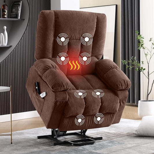 MAHOMICO Power Lift Recliner Chair for Elderly with Vibration Massage and Lumbar Heating, Electric Lift Recliner Single Sofa with Side Pocket and USB Charge Port for Living Room