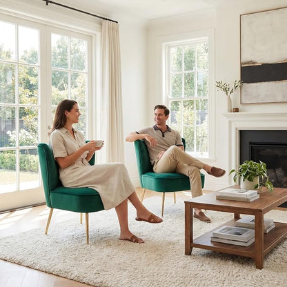 DUOMAY Modern Accent Chair Set of 2 Velvet Slipper Chair with Gold Legs Wingback Side Chair for Living Room Bedroom Entryway Small Corner Chair for Space Saving, Green