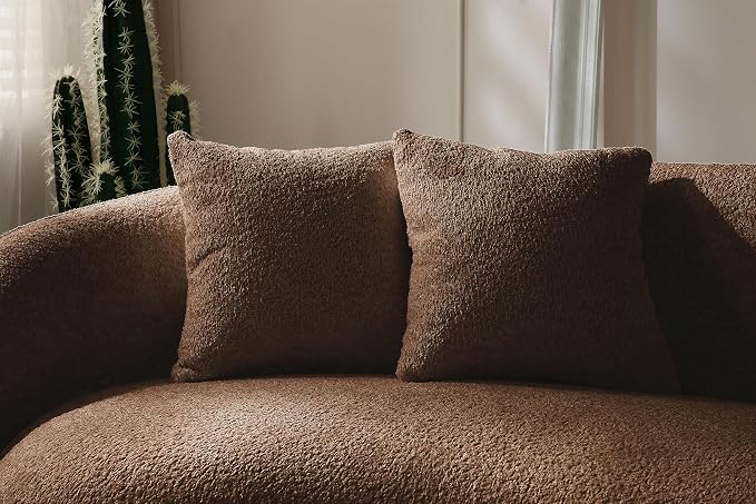 KEIKI 103" Boucle Half Moon Curved Sectional Sofa with 4 Throw Pillows, Modern 5-Seater Teddy Fleece Leisure Couch with Curved Backrest, Easy Assembly, for Living Room, Bedroom, Brown
