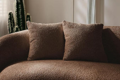 KEIKI 103" Boucle Half Moon Curved Sectional Sofa with 4 Throw Pillows, Modern 5-Seater Teddy Fleece Leisure Couch with Curved Backrest, Easy Assembly, for Living Room, Bedroom, Brown