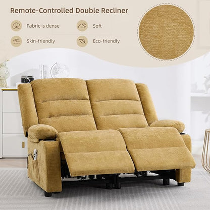52Inch Reclining Loveseat Sofa,Power Loveseat Recliner,Electric Love seat Recliner Sofa for Bedroom,Living Room with Charging Ports,Yellow