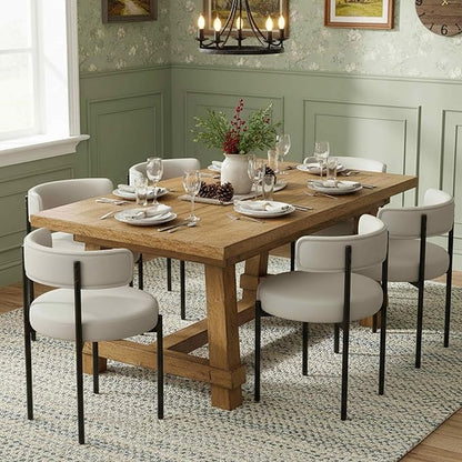Faux Leather Dining Chairs Set of 4, Upholstered Kitchen and Dining Room Chairs, Mid-Century Modern Dining Chairs with Round Back and Black Metal Legs, Vegan Leather, Beige Grey
