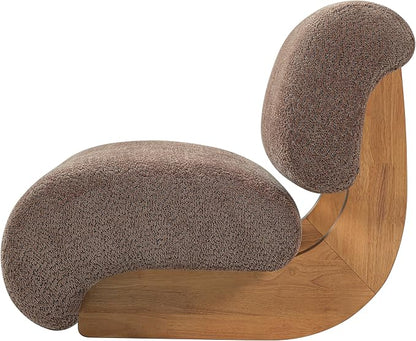 Merax 28" Modern Curved Boucle Accent Chair with Solid Wood Base, Mid-Century Armless Upholstered Slipper Lounge Chair for Living Room, Bedroom, Reading Nook, Natural + Brown