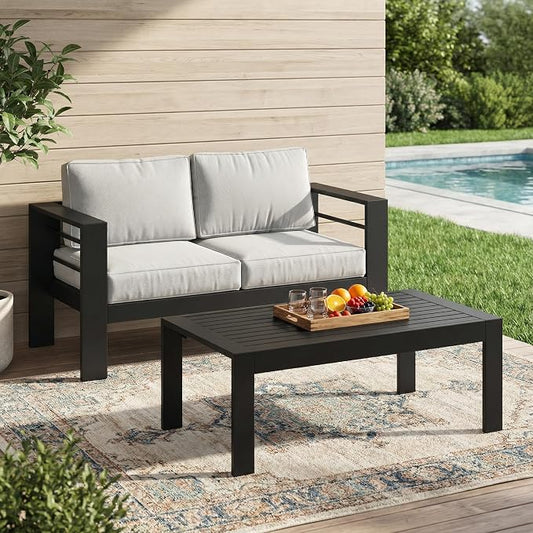 Solaste Aluminum Patio Furniture Set for All Weather, Oversized Metal Outdoor Furniture Set with 27.5" Deep Seating and 3.2" Wide Armrest, Outdoor Patio Sofa with 10" Back Suport Cushion