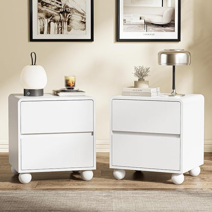 Furniway 3 Piece Bedroom Set, 6 Drawer Dresser and 2 Drawer Nightstand Set of 2 with Round Legs, Modern Wood Chest of Drawers Storage Cabinet for Bedroom, White