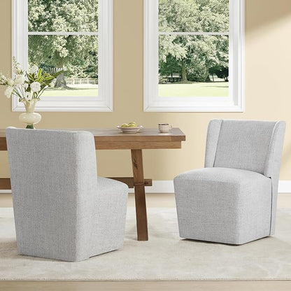 KISLOT Upholstered Dining Chairs Set of 2 with Casters, Wingback Modern Side Armless Deskchair with Rollers for Diningroom Bedroom Livingroom Reading Room, Light Grey Fabric