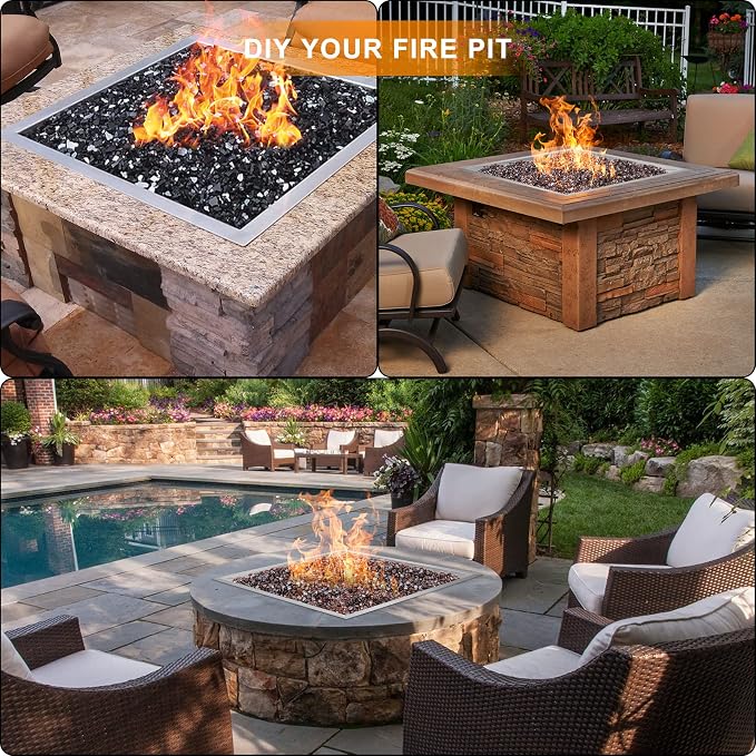 Onlyfire 36 Inch Square Fire Pit Burner Pan with Square Burner Ring – 304 Stainless Steel Drop-in Gas Fire Pit Insert for Natural Gas & Propane, 435,000 BTU, Square Flame Pattern for DIY Fire Table