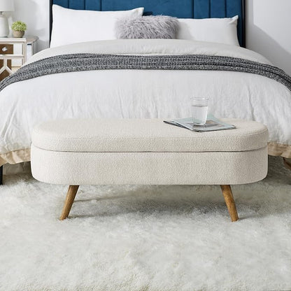 43.5" Ottoman with Storage, Storage Ottoman Bench with Safety Hinge, Linen End of Bed Bench, Upholstered Entryway Bench for Bedroom, Living Room & Window, Holds up to 330 lb, Beige