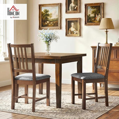 HOMCOM Wooden Dining Chairs Set of 2, Mid-Century Modern Upholstered Kitchen Chairs with Slat Backrest, Rubberwood Legs and Padded Seat for Dining Room, Living Room, Farmhouse-Walnut