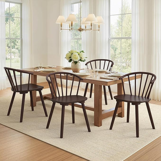 LUE BONA Espresso Dining Chairs Set of 4, Farmhouse Wood Dining Chairs with Semicircular Backrest, Spindle Dining Chair for Kitchen and Dining Room, 18 Inch