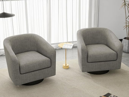 360° Swivel Barrel Accent Chair Upholstered Armchair, Modern Round Club Arm Chair Living Room Single Sofa Seating Bedroom Side Reading Seat in Fabric, Flax Khaki