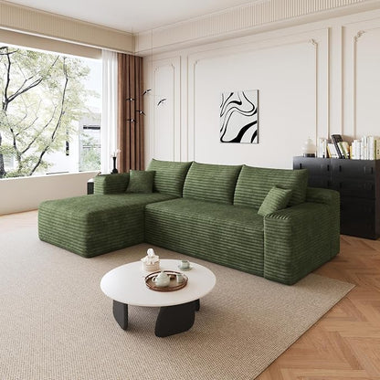 AUGOP 96" Sectional Couches for Living Room Modern Modular Sofa with L-Shape Couchs Upholstered Boneless Couch Deep Seat Sectional Couch with Chaise (Green, 96" Left Facing Chaise+2Seaters)