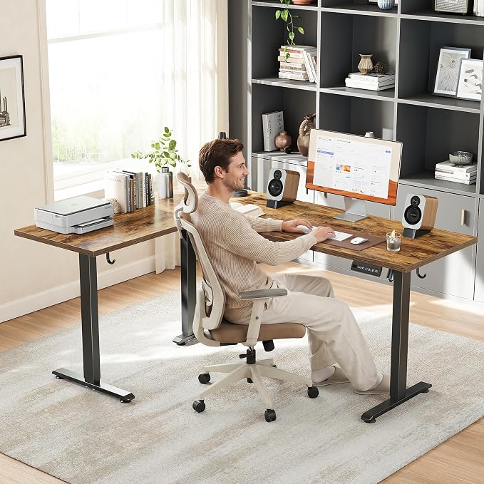 Klicelor L Shaped Standing Desk 63 x 48 Inch, Electric Height Adjustable Corner Desk for Home Office Workstation, Ergonomic Sit to Stand Computer Table with Memory Controller, Rustic Brown