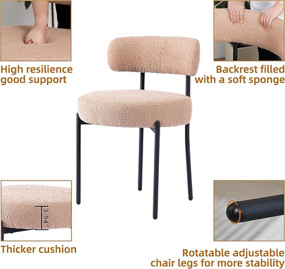 DYHOME Kitchen Chairs Mid-Century Modern Dining Chairs Set of 2, Kitchen Dining Room Chairs, Boucle Upholstered Wishbone Dining Chair, Camel Color