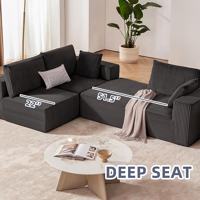 108” Modular Sectional Sofa, Cloud Sectional Couch with Deep Seat, Modern Modular L-Shape Sofa Couch with Chaise,Upholstered Boneless Couches for Living Room Bedroom (Grey, Left Facing Chaise)