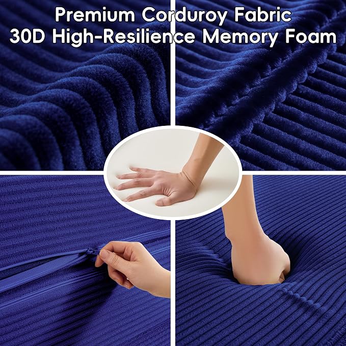 5-in-1 Convertible Sofa Bed, 78" Boneless Couch Tri Folding Mattress with Removable L-Shaped Armrests, Corduroy Futon Couch Sleeper with Pull Out Bed for Living Room Bedroom Apartment, Blue