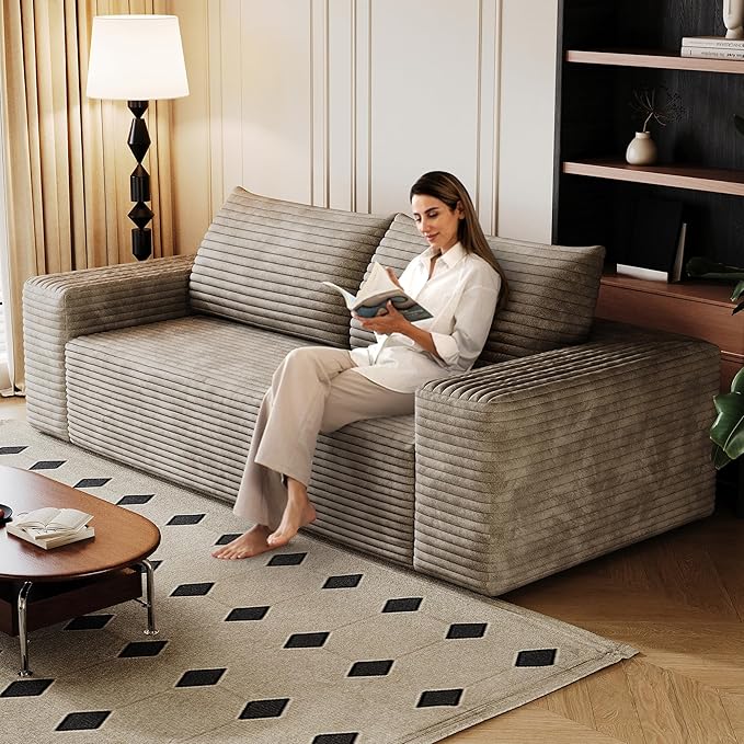 JINGLING 71" Small Couches for Small Spaces | Boneless Couch in a Box: Compressed Sofa | Apartment Furniture Love Seat for Living Room & Bedroom | No Assembly | Corduroy | Camel