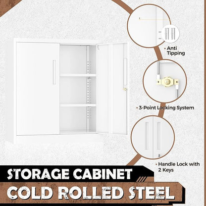 INTERGREAT Metal Storage Cabinet with Doors and Shelves,Lockable Storage Cabinet for Office,36”White Metal Utility Cabinet Garage Cabinets for Home Office, Garage, Kitchen, Shop