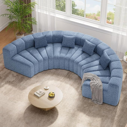 Luxanimarion Oversized Curved Cloud Couch, 8 Seater Modern Round Modular Sectional Sofa, Convertible Boneless Couches for Living Room, No Assembly Required, Light Blue 1 PCS