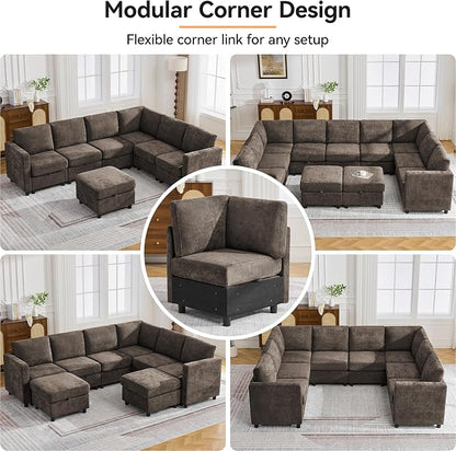 104'' U Shaped Modular Sofa, Sectional Couches with Storage for Living Room, Oversized 8 Seater Cloud Sectional Couch, Chenille Brown