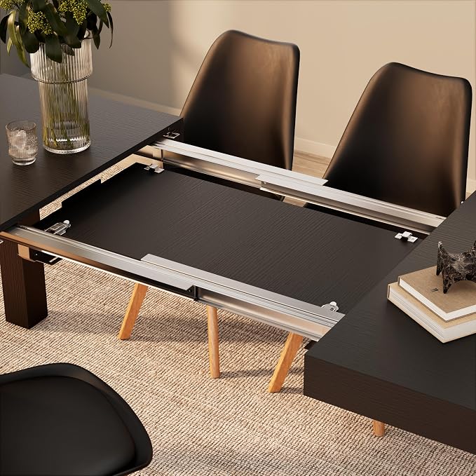 Mobili Fiver, First Extendable Table, 47.2(78.7) x31.5 in, Ashwood Black, for 6-8 People, Expandable Dining Table for Kitchen, Living Room, Italian Furniture