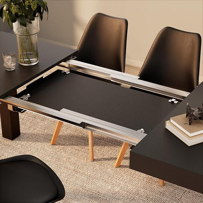 Mobili Fiver, First Extendable Table, 47.2(78.7) x31.5 in, Ashwood Black, for 6-8 People, Expandable Dining Table for Kitchen, Living Room, Italian Furniture