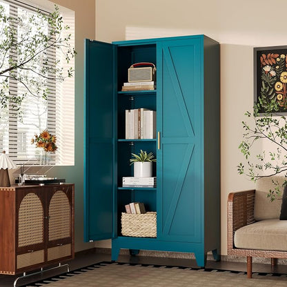 61" H Blue Free Standing Pantry Cabinet with Doors,Stand Alone Kitchen Pantry Cabinet,Farmhouse Food Storage Cabinets,Tall and Large Pantry Cabinets for Kitchen, Dining Room, Living Room