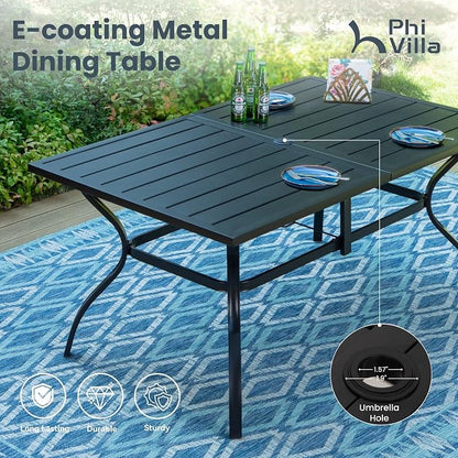 PHI VILLA 8 PCS Patio Dining Set with 13ft Large Patio Umbrella(Beige), 6 Outdoor Swivel Chairs & 1 Rectangle Metal Table for 6 Person, Patio Dining Fruniture Set for Lawn Garden(No Umbrella Base)