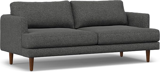 SIMPLIHOME Livingston 76" Wide x 33" High Sofa in Charcoal Grey Woven-Blend Fabric, Handcrafted Loveseat Couch for Living Room or Family Room, Mid-Century Modern Style, Solid Wood Frame