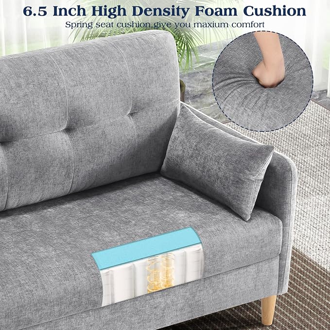 Hanherry Loveseat Sofa, 47” Small Couch for Living Room, Comfy Chenille Fabric Love Seat for Bedroom with Throw Pillow,Removable Cushion Cover,Couches for Small Space,Apartment,Dorm