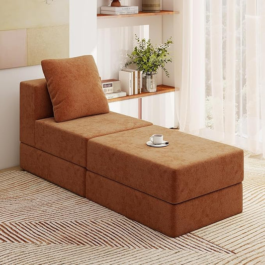 Living&Giving Cloud Sectional Couch for Living Room, Modular Boneless Couch with 1 Ottoman, Middle-seat Can Be Combined with Modular Sofa, Customizable Layout for Any Space, Orange