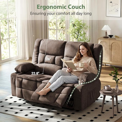 Loveseat Recliner Sofa, Wall Hugger Reclining Loveseat with Cup Holders & Storage Pockets, 150° Adjustable RV Couch, Traditional 2-Seat Reclining Couch for Living Room, RV, Home Theater, Brown