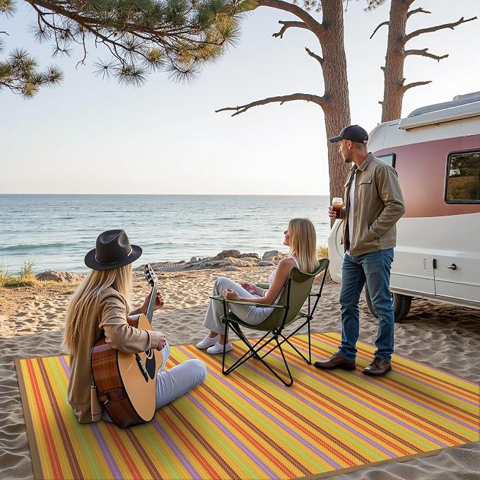 GENIMO Outdoor Rug for Patio Clearance, 6'x9' Reversible Plastic Straw Rugs, Lightweight Waterproof RV Camping Mat for Camper, Balcony, Deck, Backyard, Picnic, Rainbow