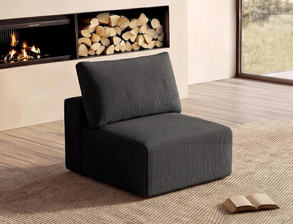 Modular Sectional Sofa Extension, Armless Memory Foam Cloud Chair, 31" Boneless Corduroy Upholstered Single Seat, No Assembly Required Accent Chair for Living Room Apartment Home Decor, Black