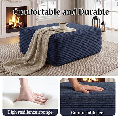 Corduroy Ottoman, Modern Boneless Cloud Foot Rest Foam Support, Oversized Modular Sectional Sofa Stool for Living Room, Bedroom & Small Spaces, No Assembly Required