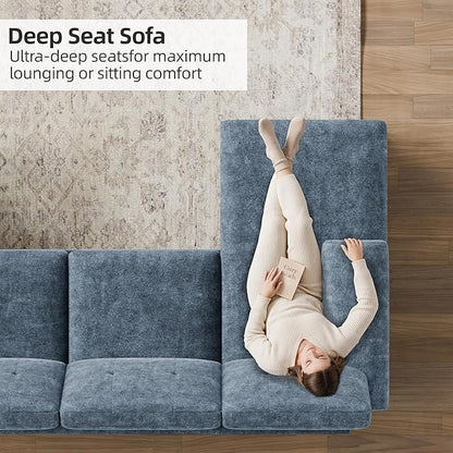 Shintenchi U-Shaped Sectional Couches for Living Room, 4 Seat Sofa with Double Chaise Lounges,Solid Wood Frame Sectional Sofa for Apartment,Dark Grey