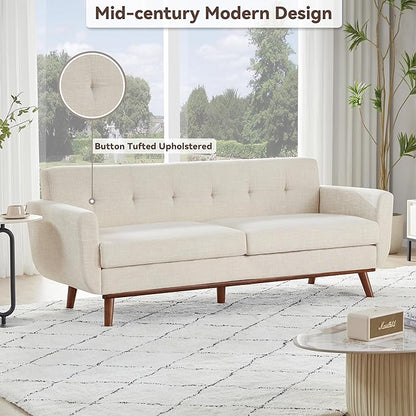 Kingfun 77.2" W Loveseat Sofa, Mid Century Modern Decor Love Seat Couches for Living Room, Button Tufted Upholstered Furniture, Solid & Easy to Install Small Couch for Bedroom Office Apartment, Beige